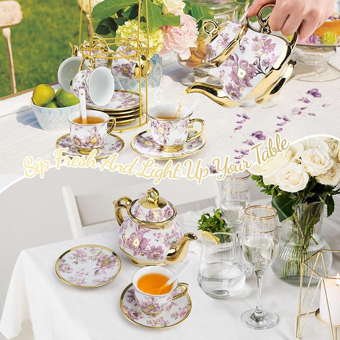 Ceramic Tea Set 20 Pcs, 700ml/23oz Porcelain Tea Pot Sets - Image 6