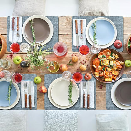 Placemats Set of 8 Washable, Heat Resistant Table Placemats Wipeable Faux Leather Place Mats Non Slip, Waterproof Square Table Mats for Indoor Outdoor, Light Blue
