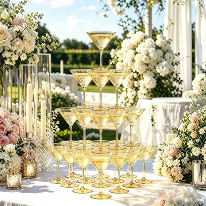 Plastic Martini Glasses Set of 12, 9 oz Gold Cocktail Cups | Unbreakable - Image 5