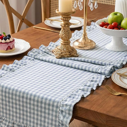 Eternal Beauty 14x120 Gingham Ruffle Table Runner, 100% Washed Cotton Plaid - Image 4