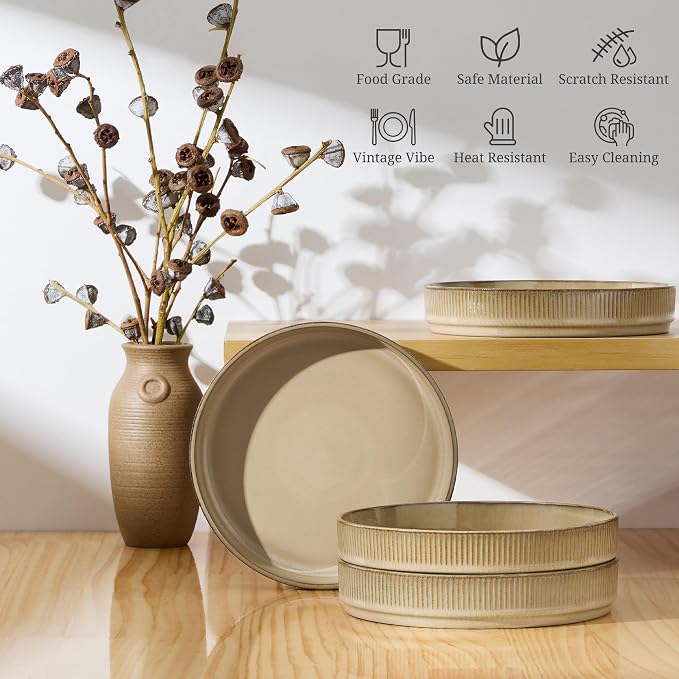 E-far Pasta Bowls Set of 4, 35oz Large Salad Bowl Plate - Image 5