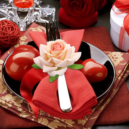 Honeydak 8 Set Valentine's Day Napkin Ring Rose Flower Metal Napkin Ring Designed with Rose Serviette Buckle for Valentine's Day Wedding Anniversary Party Dinner Table Decoration (Pink)