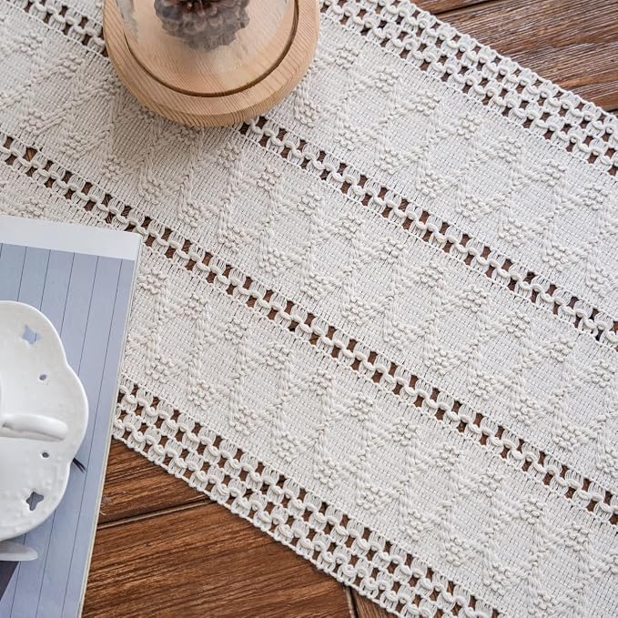 Macrame Table Runner Cream Beige Boho Table Runners - Image 7