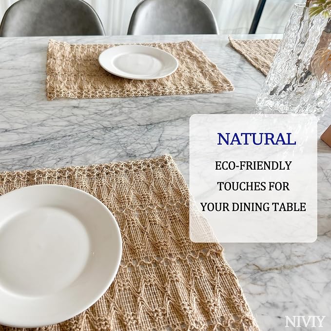 Burlap Placemats Set of 4, 12x18 Inch Natural Cotton Jute and Kitchen Woven - Image 3