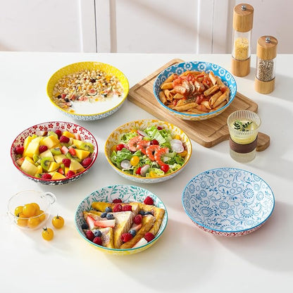 vancasso 8.5" Pasta Bowls Set of 6, 40 oz Porcelain Shallow Salad Bowls - Image 2