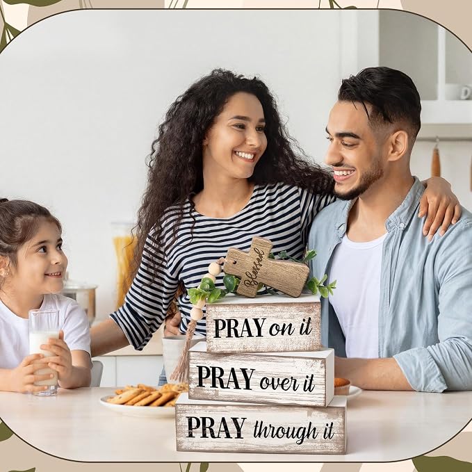 Moucuny 4 Pcs Christian Table Decor Wooden Cross Wooden Bible Verse Sign - Image 6