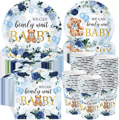 Funnymoom 250 Pcs We Can Bearly Wait Baby Shower Party Decorations Blue Paper by Funnymoom