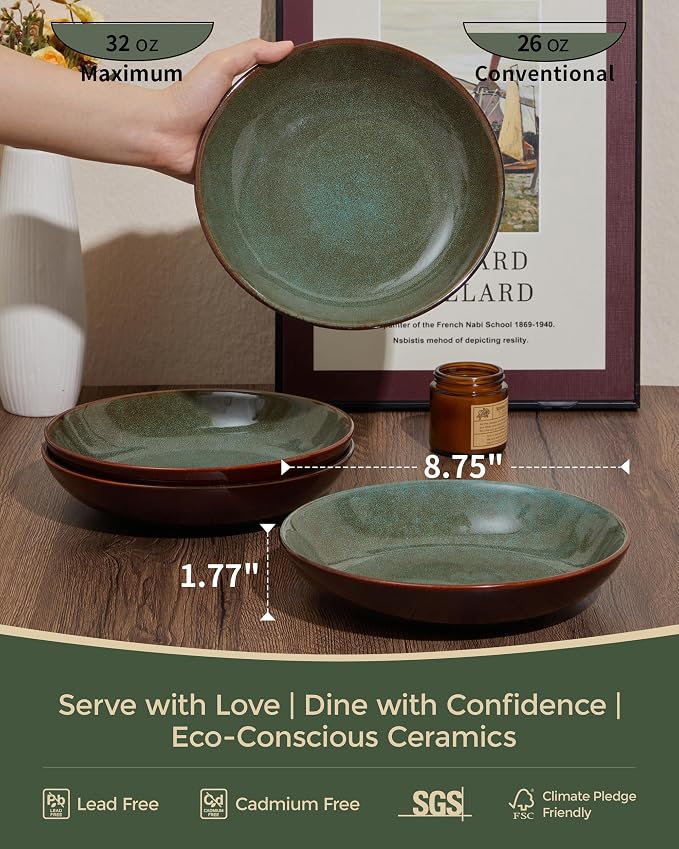 8.75 Inch Large Ceramic Pasta Bowls, 32 Oz Reactive Glaze Stoneware Pasta - Image 2