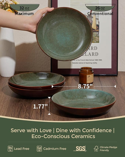 8.75 Inch Large Ceramic Pasta Bowls, 32 Oz Reactive Glaze Stoneware Pasta - Image 2