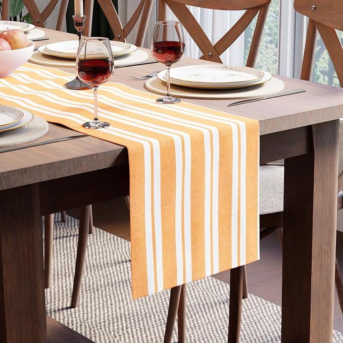 Encasa XO Table Runner, Woven Cotton Dining Runner 13"x120" Franca Yellow by EncasaXO