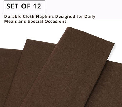 PurpleEssences Set of 12 Cloth Dinner Napkins 100% Cotton 18x18 Inch - Soft Durable Washable - Ideal for Farmhouse Party Fall Thanksgiving - Perfect Everyday Use Table Linen - Nut Brown