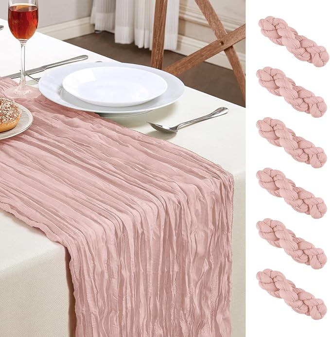 AGIRL 6 Pack Dusty Pink Cheesecloth Table Runner 10FT Boho Gauze Home Decor | by AGIRL