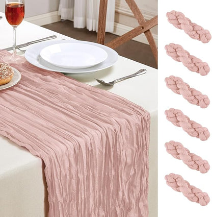 AGIRL 6 Pack Dusty Pink Cheesecloth Table Runner 10FT Boho Gauze Home Decor | by AGIRL