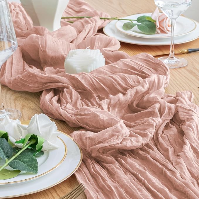 Cheesecloth Table Runner 10FT 6Pcs Dusty Pink Boho Gauze Sheer Runners | Cheese - Image 6