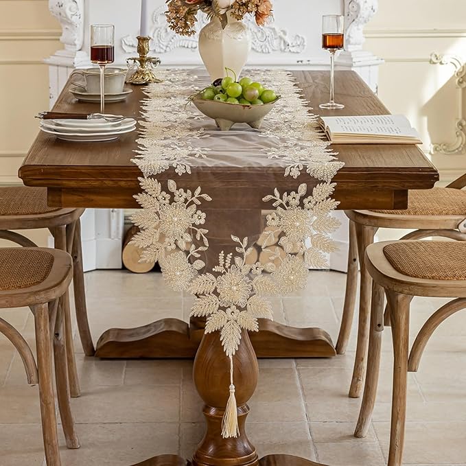 Embroidered Lace Table Runner by Huierxun