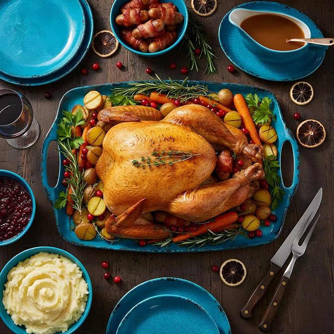 TP Melamine Serving Trays with Handles, Retro Teal | Large Rectangular Trays - Image 3