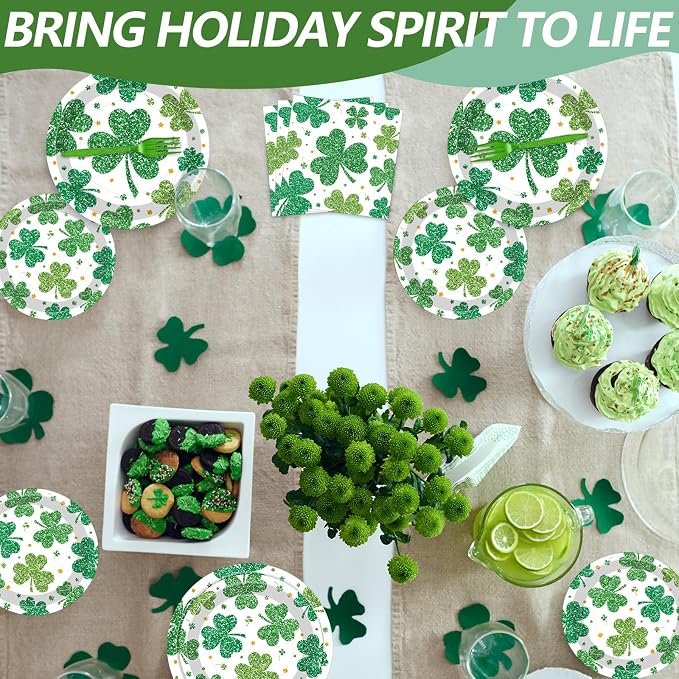 100 Pcs St. Patrick’s Day Shamrock Tableware Party Supplies Set, Serves 25 – - Image 5