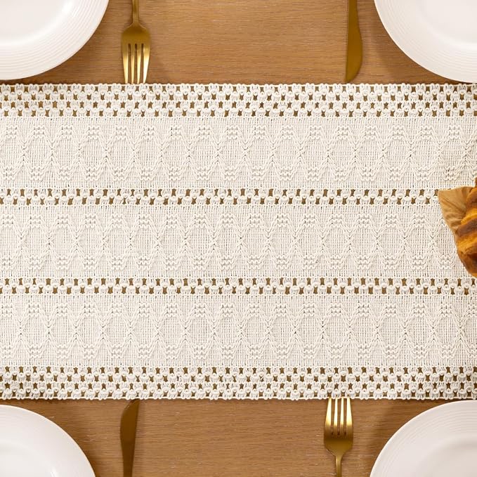 Boho Table Runner Summer Farmhouse Rustic Dining Dresser Scarf Home Decor | - Image 3