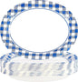 50Pcs Blue and White Gingham Oval Paper Plates 10" x 12" Large Blue Gingham Checkered Plaid Plates Disposable Heavy Duty Oktoberfest Plate for Oktoberfest Holiday Picnic BBQ Birthday Party Decorations