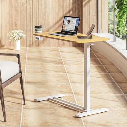 SANODESK Mobile Standing Desk with Hidden Wheels,Pneumatic Laptop Desk Rolling Computer Cart Movable Height Adjustable Small Sit Stand Desk for Home Office(31.5" W x 17.7" D,Maple)