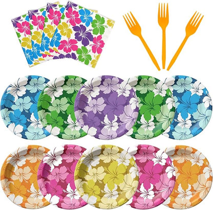 Hawaiian Luau Party Decorations, Tropical Hibiscus Tableware Set by OuMuaMua
