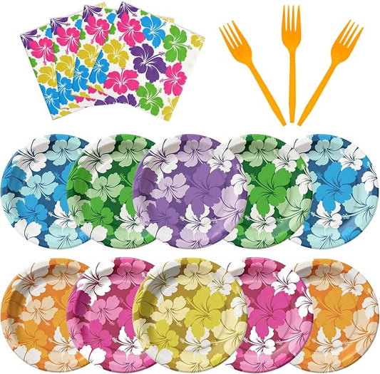 Hawaiian Luau Party Decorations, Tropical Hibiscus Tableware Set by OuMuaMua