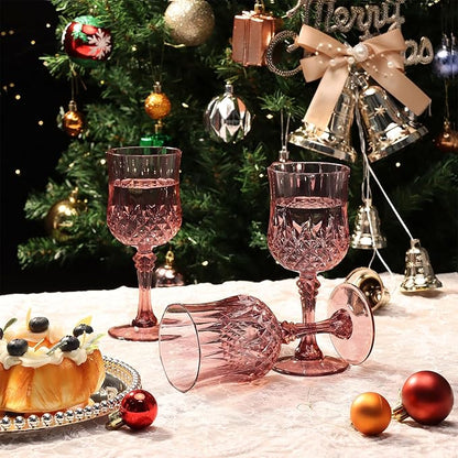 XUWAIDSGN 24 Pcs 7oz Plastic Vintage Wine Glasses Drinking Glasses Unbreakable Wedding Glassware Crystal Water Goblets Reusable Drinkware Vintage Champagne Flutes (24, Rose Gold)