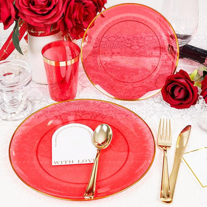 LIYH 180 Pcs Clear Red Plastic Plates Disposable - Image 6