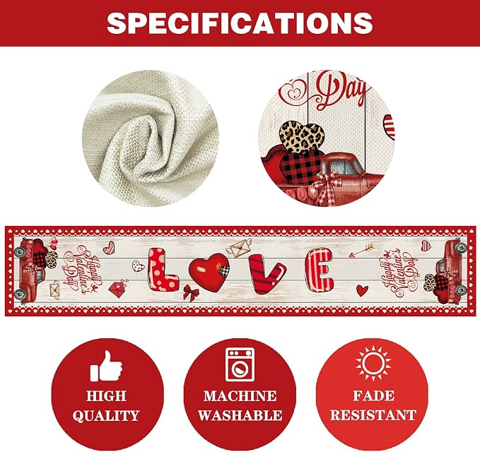 8 Pcs Truck Holiday Table Runner 72 Inches Long, Plaid Valentines Day St - Image 7