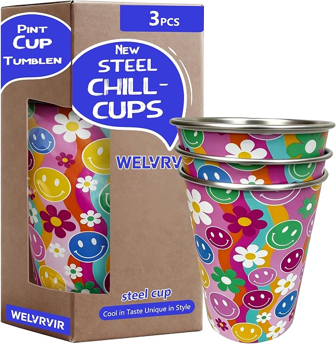 20oz 3PCS Stainless Steel Pint Cups, Reusable metal Cups, Drinking | Pint by Unknown