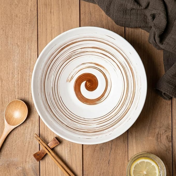 YUN TAO Ramen Bowl Set, 35 Oz Large White Ceramic Ramen Bowls Set of 4 - Image 4