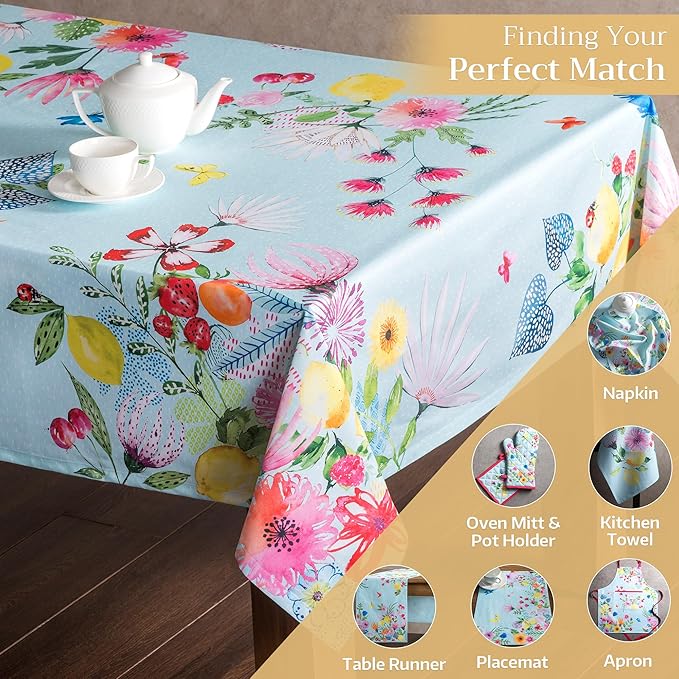Maison d' Hermine Table Cloth Rectangle Table 100% Cotton 70 x 120 Inches Tablecloth Reusable Decorative for Dining Room Farmhouse Home Valentines Day Decorations Spring Summer - Jardin D'Ete - Mint