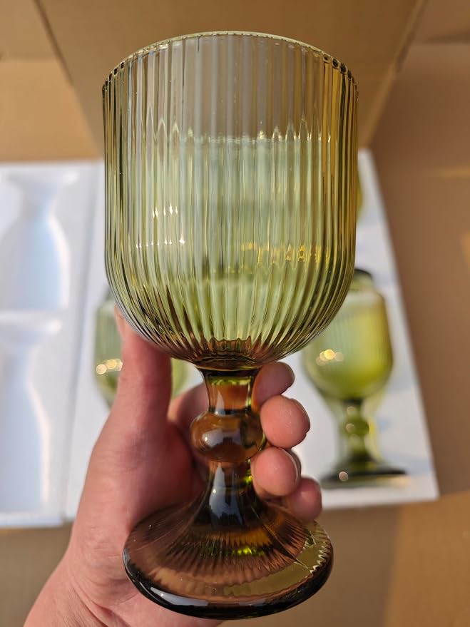 Vintage Green Wine Glasses Set of 6, 14 oz Green Goblets Glassware Drinking - Image 4