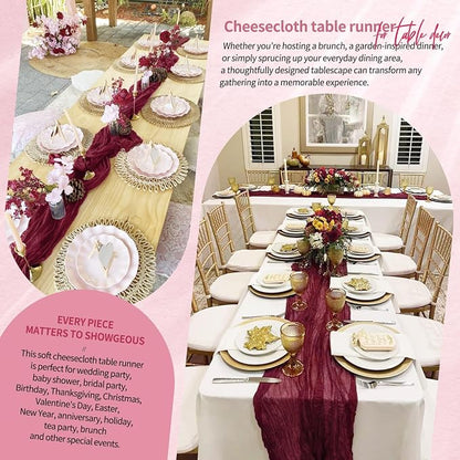 Showgeous 2 Pack Burgundy Cheesecloth Table Runners Boho Wedding Decor | Rustic - Image 8