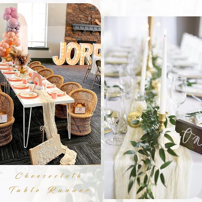 6 Pcs Beige Cheesecloth Table Runner 10FT Runner - Image 5