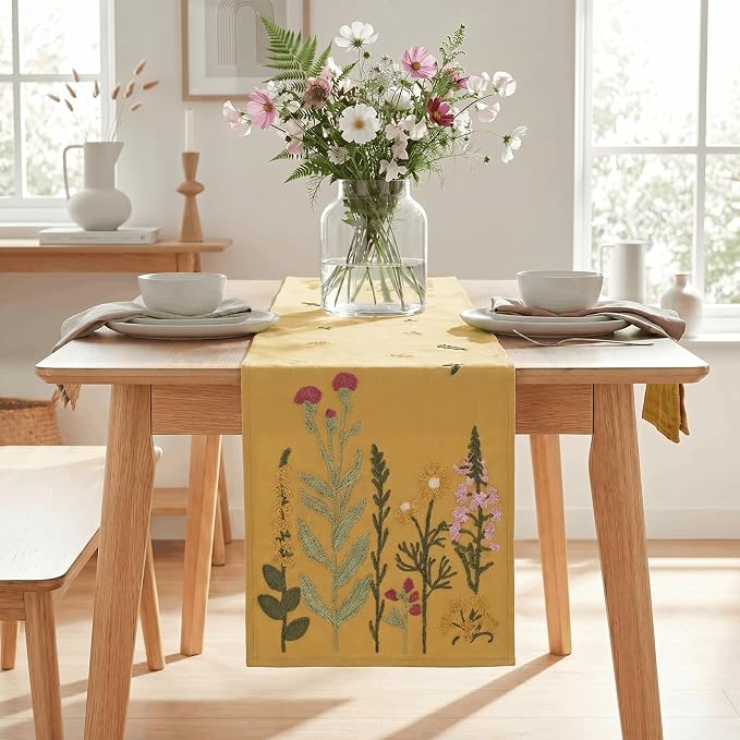 Artoid Mode Light Camel Soft Chain Embroidery Wild Floral Spring Table Runner - Image 2