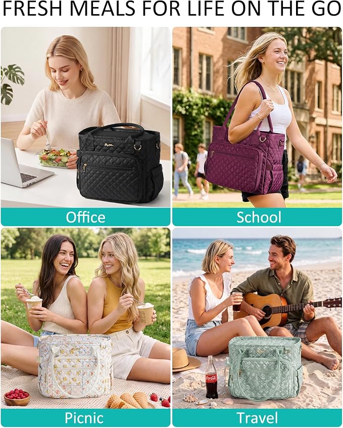 Lunch Box for Women Insulated Lunch Bag Quilted Soft Cooler Tote | 7 Pocket - Image 9