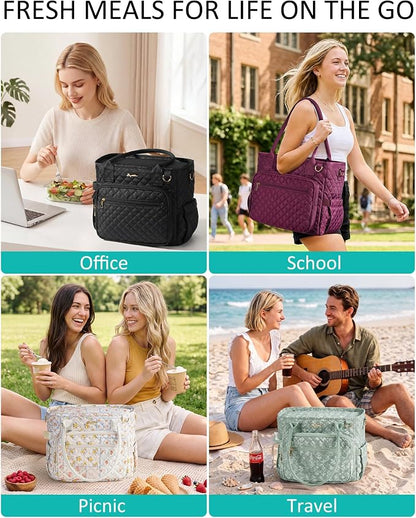 Lunch Box for Women Insulated Lunch Bag Quilted Soft Cooler Tote | 7 Pocket - Image 9