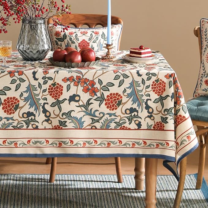 patdrea Designer Vintage Linen Small Square Tablecloth,French Anti-Wrinkle Durable Floral Table Cloth,Colorful Table Cover for Kitchen Dining,Parties,Christmas,Thanksgiving,Party,67"x67"-Puno