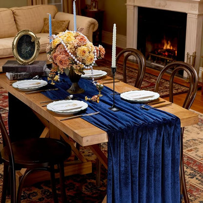 Velvet Table Runner 29x120 Inch Navy Blue Luxury Retro Soft Fabric Cloth | 3 - Image 6