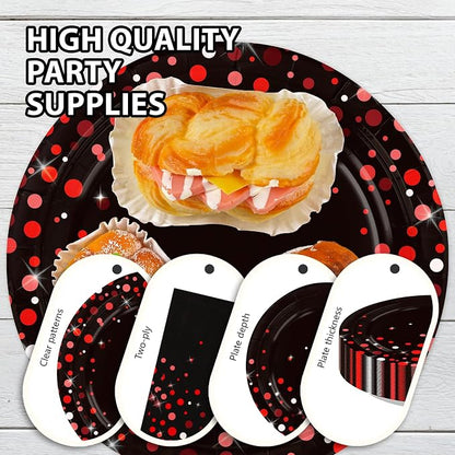 250 Pcs Black and Red Party Decorations, Serves 50 | Red Dot on Black Plates - Image 4