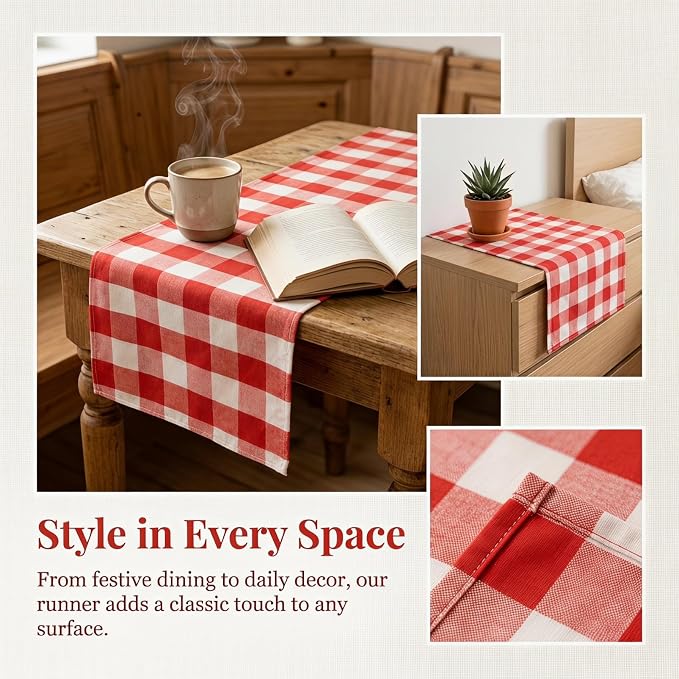 ShinyBeauty 4 Packs Checkered Table Runners 72 Inches Long, Soft Buffalo - Image 4