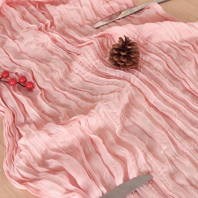 8 Pack Peach Pink Cheesecloth Table Runner 120 Inch Boho Wedding Decor | - Image 6