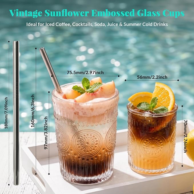 CycleMore 12Pc SunFlower Drinking Glasses, 15oz + 12oz + 4oz Clear Cup | Bar - Image 3