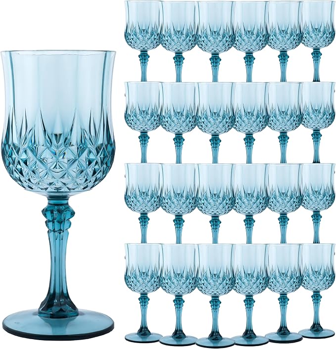 24Pack Plastic Wine Glasses, 7oz Vintage Goblets by LEYIQU