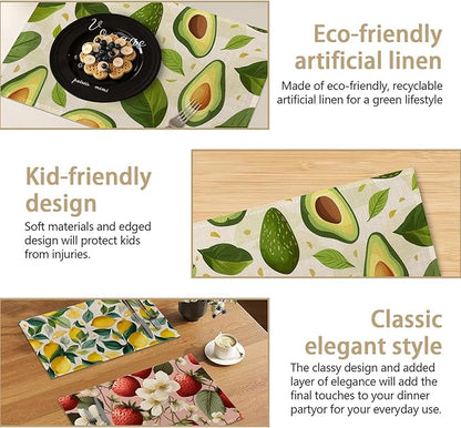 Tropical Fruit 12x18 Inch Placemats Set of 6 - Waterproof, Non-Slip & Washable Boho Colorful Table Mats for Kitchen & Dining Table Placemats