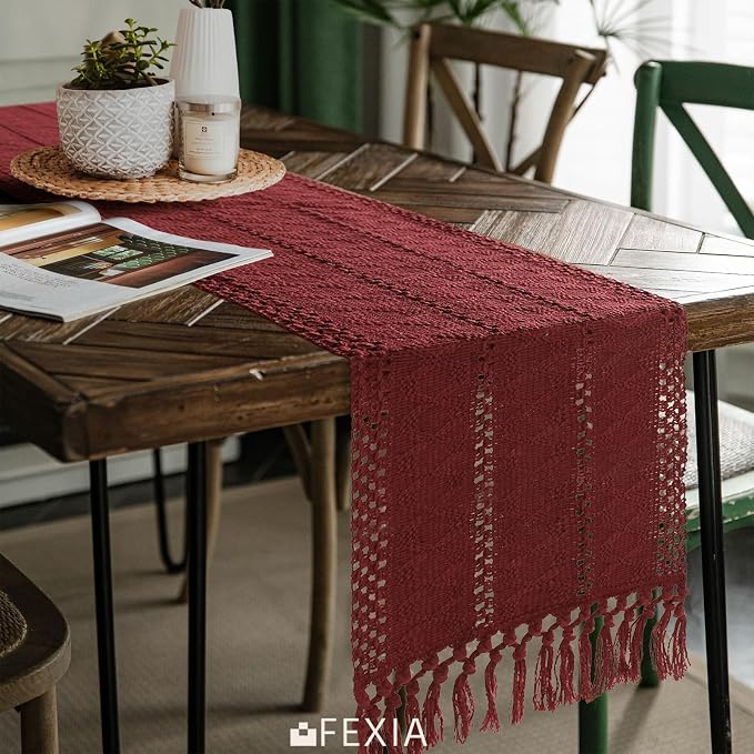 Burgundy Red Table Runner with Tassels 12x90 Inch - Image 4