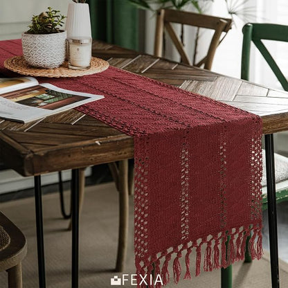Burgundy Red Table Runner with Tassels 12x90 Inch - Image 4