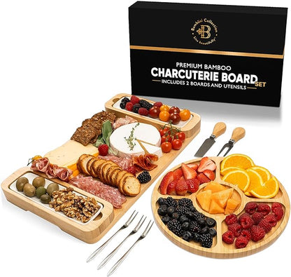 Charcuterie Boards - Bamboo Cheese Board Set with Serving Tray for Meat, Cheese, Crackers, Nuts and Fruits - House Warming Gifts for New Home, Wedding, Bridal Shower or Birthday Gifts for Women