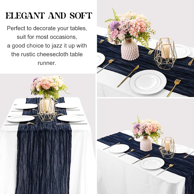 Navy Blue 10FT Cheesecloth Table Runner Boho Gauze Fabric Table Runner Rustic - Image 3